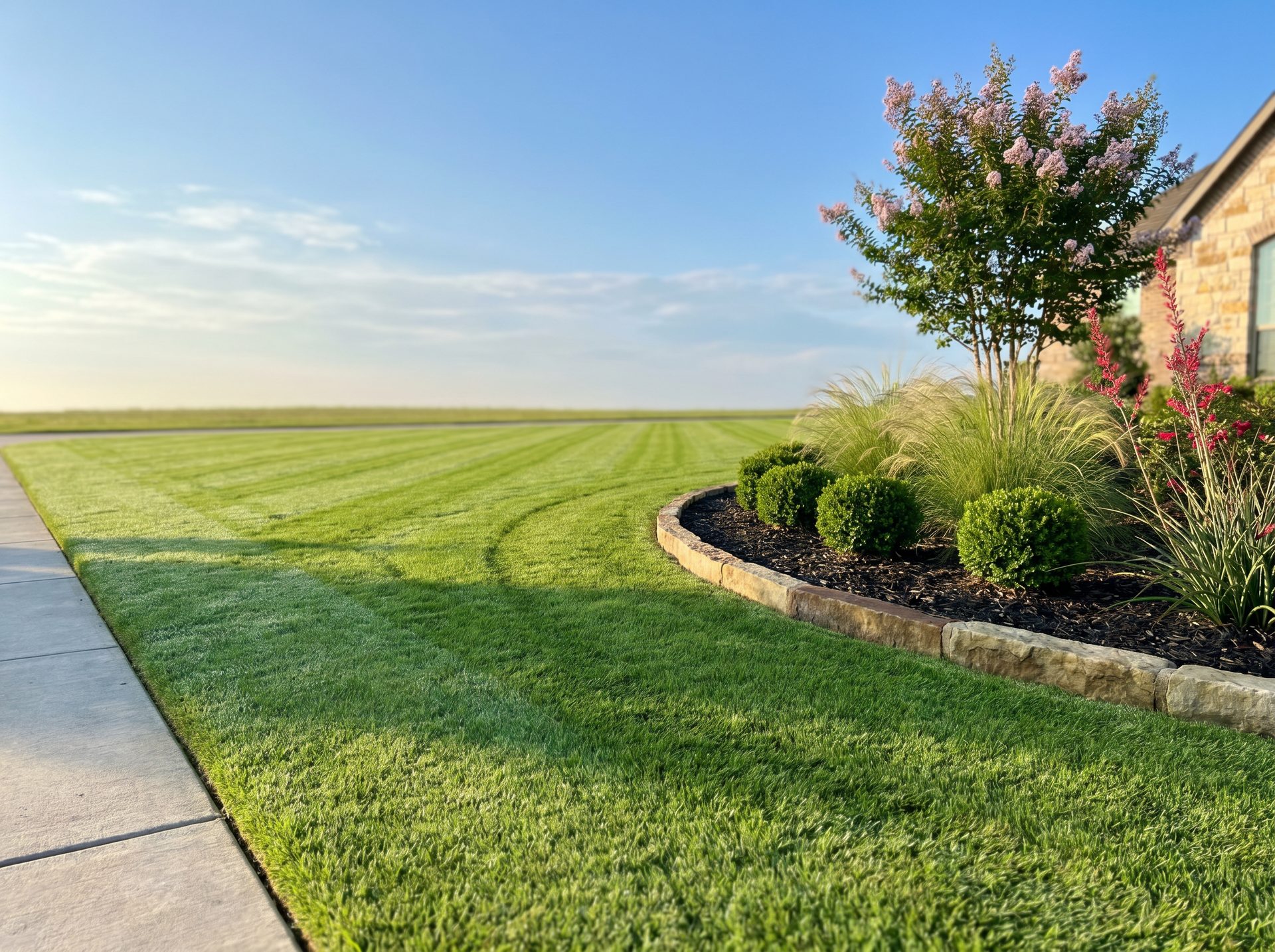 Senteral Landscape crew mowing and edging a Texas residential property